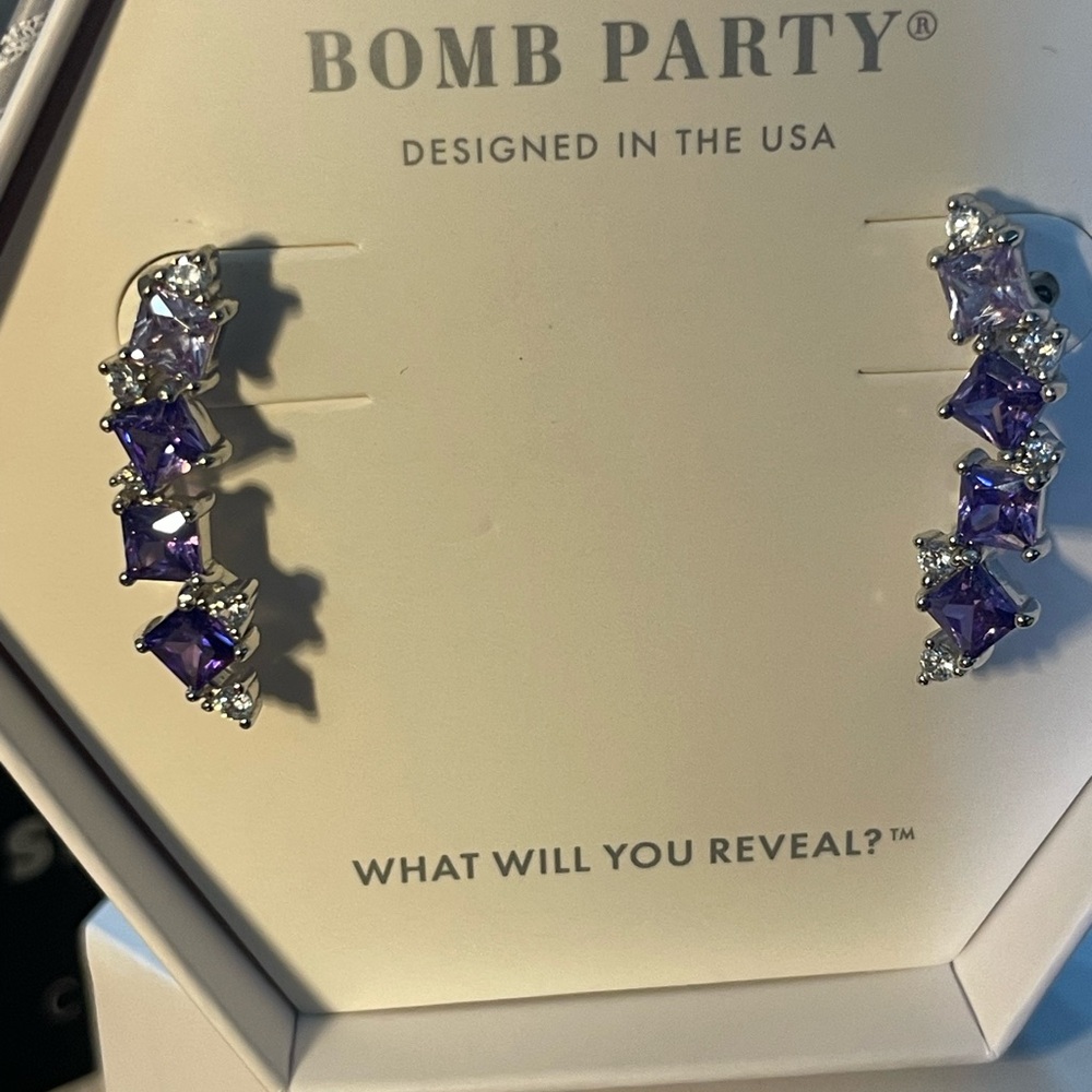 BP the sterling club earring “climbers” Amethyst Cz .925 solid sterling silver